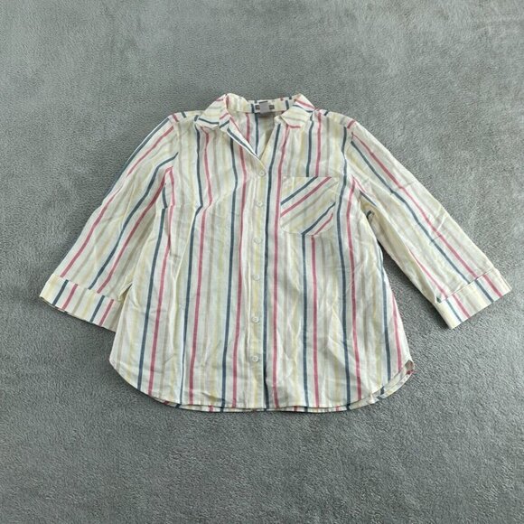 Chicos Womens Wrinkle Resistant Striped Button-Down Shirt Size 1 (M) 4579 - Picture 1 of 8